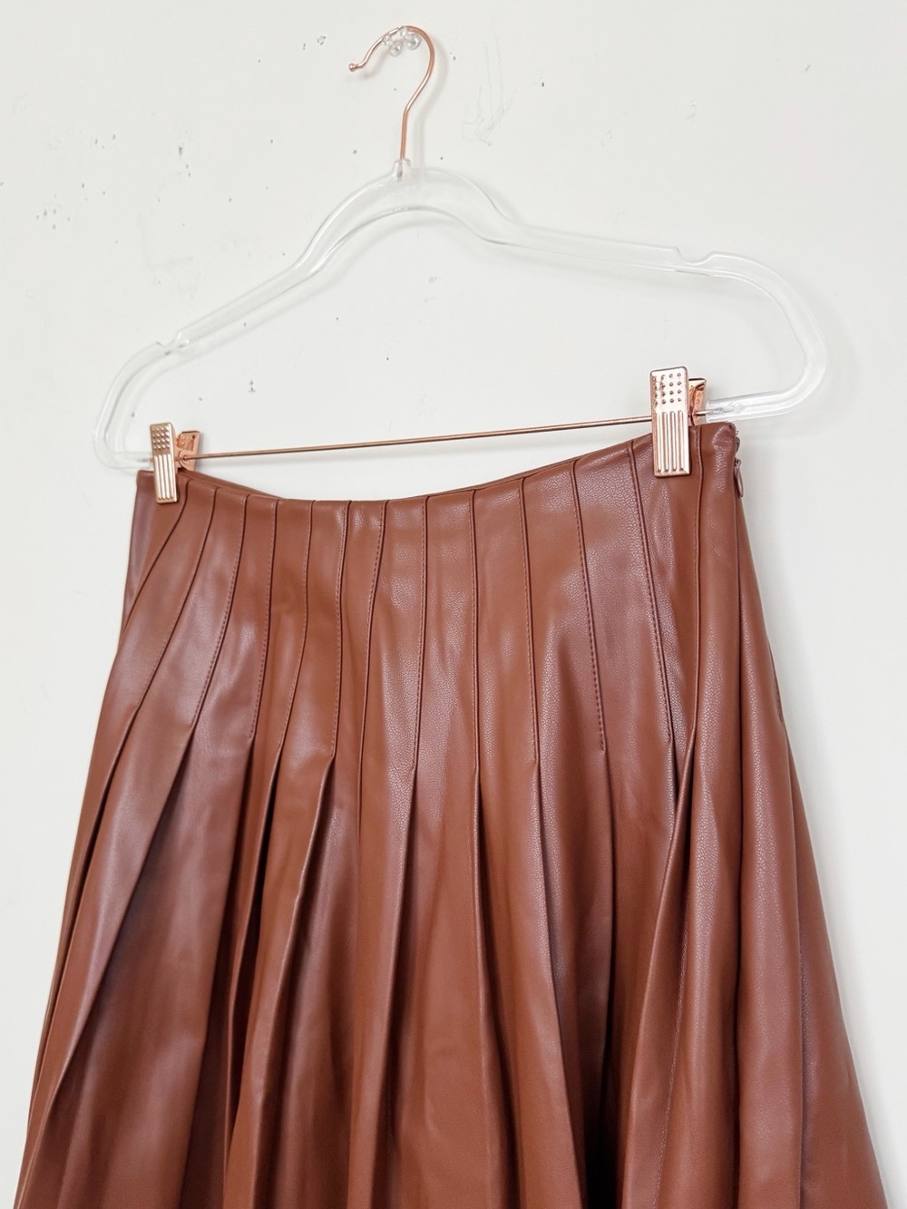 A-Line Faux Leather Midi Skirt - Brown - Picture 14 of 14